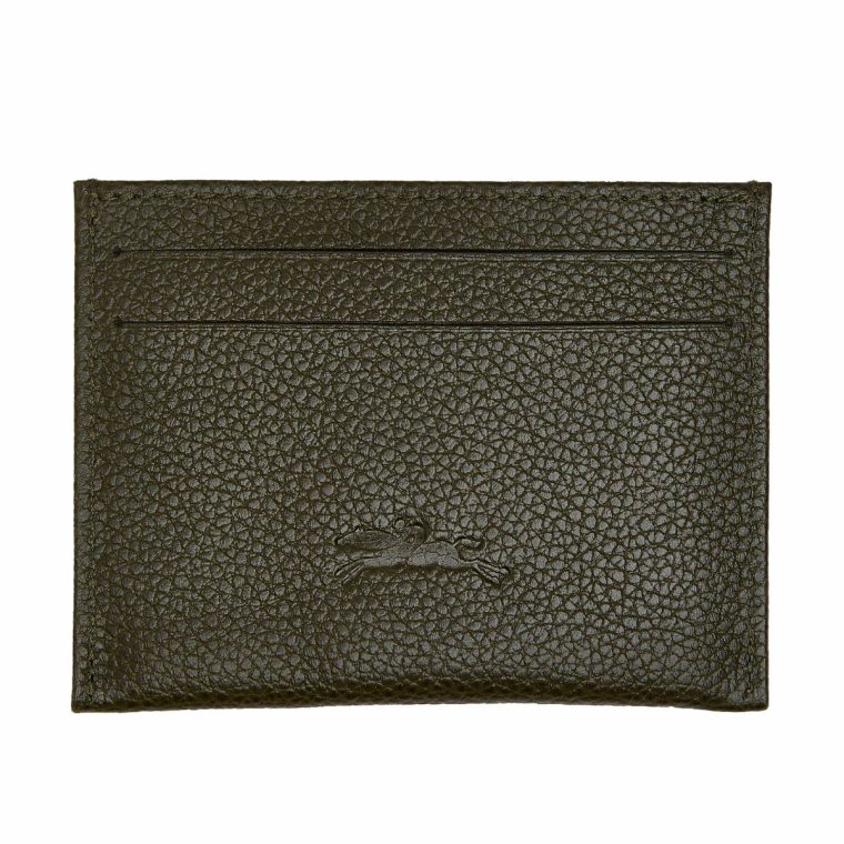 Khaki Longchamp Women Cardholders & Coin Purses Le Foulonné Card Holder Khaki - Leather
