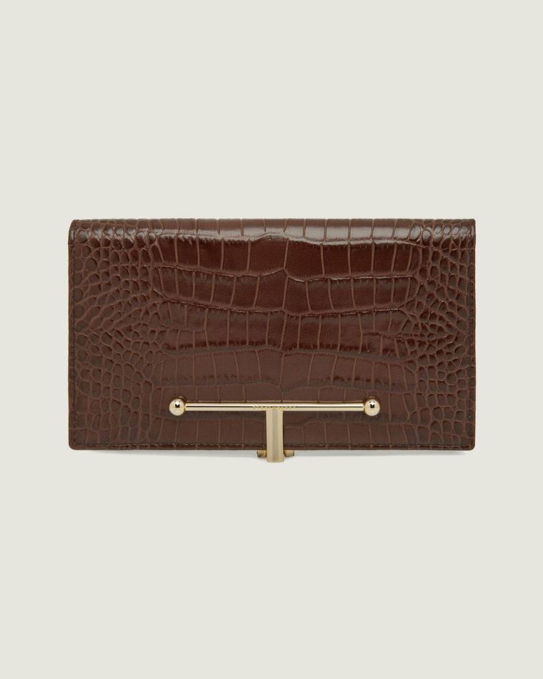 Large Melville Street Wallet Women Croc-Embossed Leather Chocolate Strathberry Wallets - Image 2