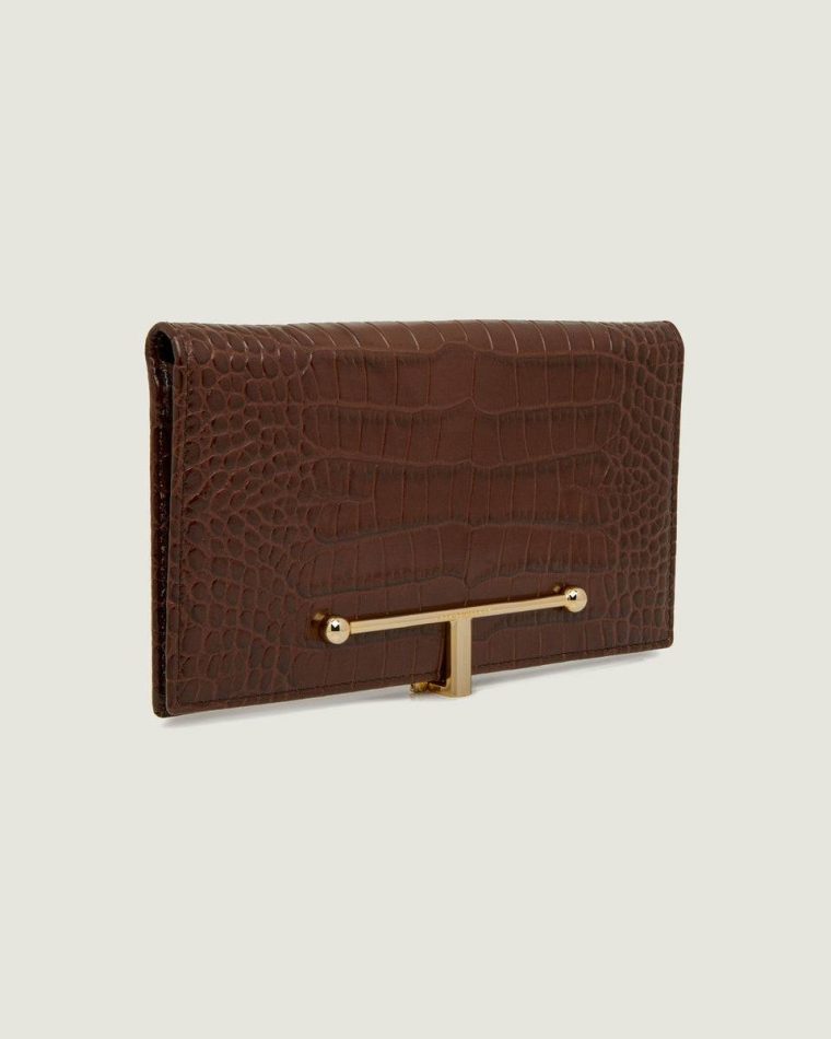 Large Melville Street Wallet Women Croc-Embossed Leather Chocolate Strathberry Wallets - Image 4