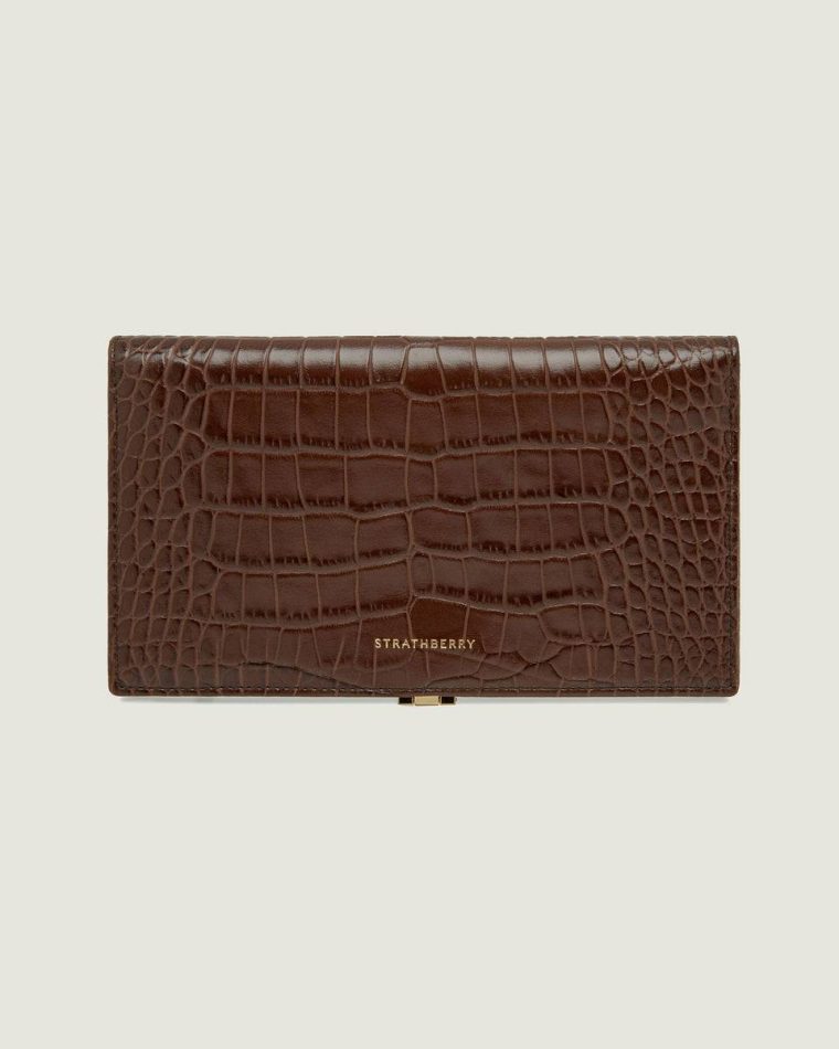 Large Melville Street Wallet Women Croc-Embossed Leather Chocolate Strathberry Wallets - Image 5