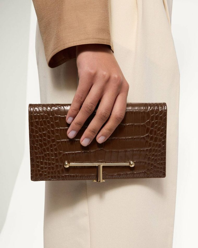 Large Melville Street Wallet Women Croc-Embossed Leather Chocolate Strathberry Wallets