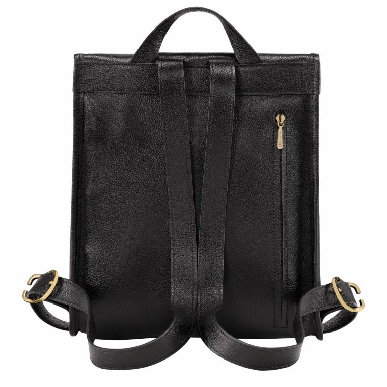 Le Foulonné Backpack Black - Leather Women Black Leather Bags Longchamp - Image 4