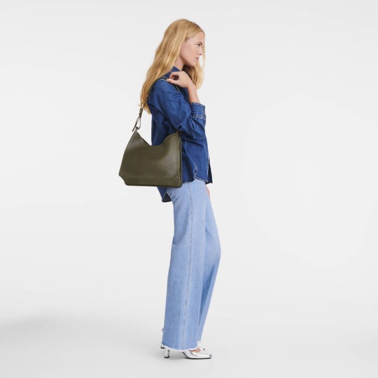 Le Foulonné M Hobo Bag Khaki - Leather Longchamp Leather Bags Khaki Women - Image 2