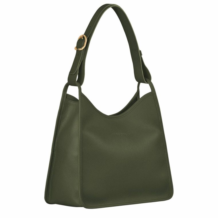 Le Foulonné M Hobo Bag Khaki - Leather Longchamp Leather Bags Khaki Women - Image 3