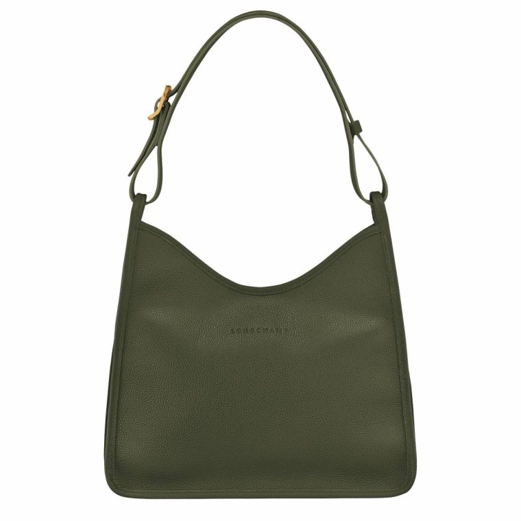 Le Foulonné M Hobo Bag Khaki - Leather Longchamp Leather Bags Khaki Women