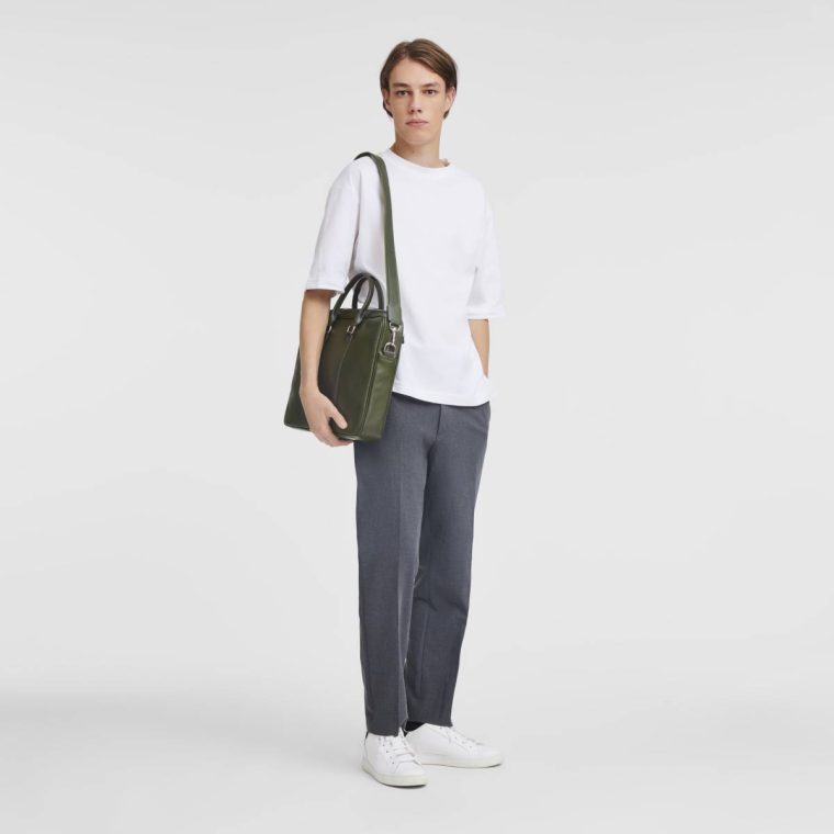 Le Foulonné S Briefcase Khaki - Leather Leather Bags Khaki Longchamp Women - Image 2