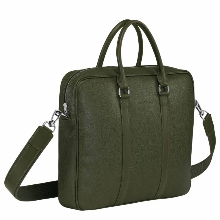 Le Foulonné S Briefcase Khaki - Leather Leather Bags Khaki Longchamp Women - Image 3