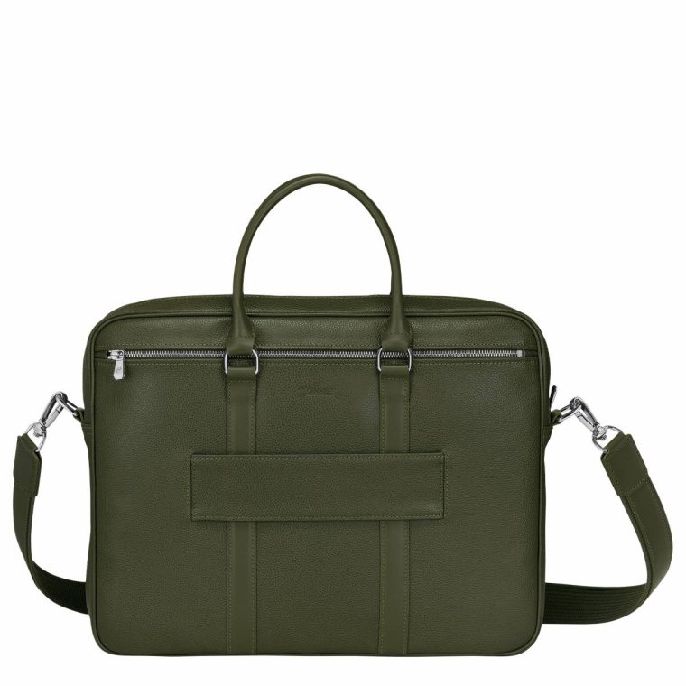 Le Foulonné S Briefcase Khaki - Leather Leather Bags Khaki Longchamp Women - Image 4