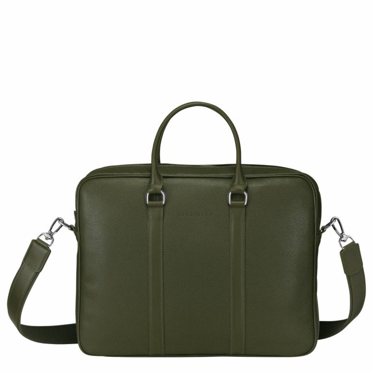 Le Foulonné S Briefcase Khaki - Leather Leather Bags Khaki Longchamp Women