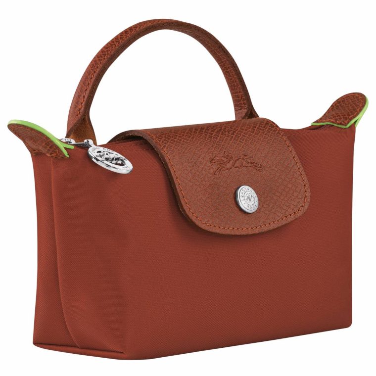 Le Pliage Green Pouch With Handle Chestnut - Recycled Canvas Pouches & Cases Women Longchamp Chestnut - Image 2