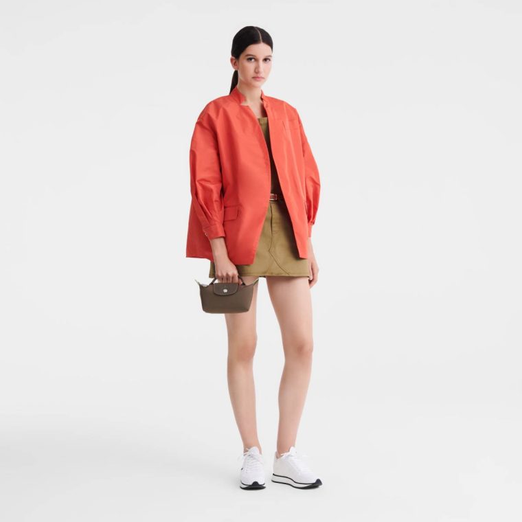Le Pliage Green Pouch With Handle Terra - Recycled Canvas Women Pouches & Cases Longchamp Terra