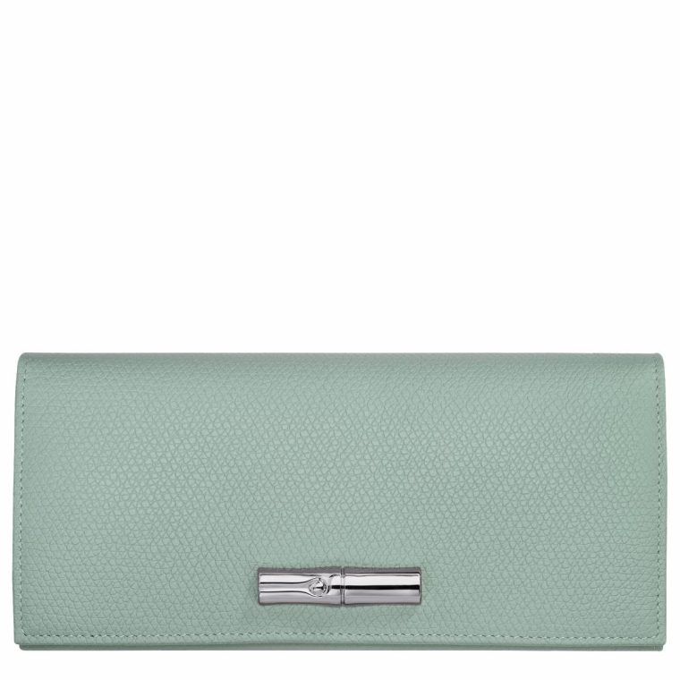 Le Roseau Flap Wallet Celadon - Leather Longchamp Women Celadon Leather Wallets