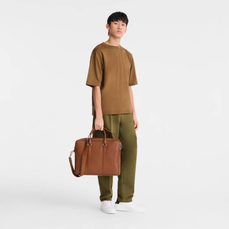 Leather Bags Le Foulonné M Briefcase Caramel - Leather Longchamp Women Caramel - Image 2