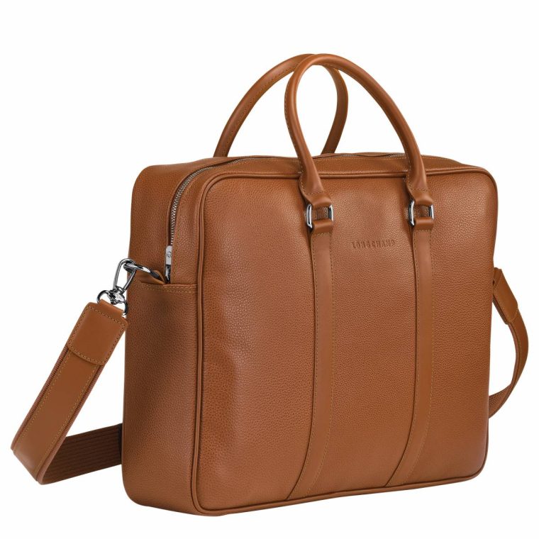 Leather Bags Le Foulonné M Briefcase Caramel - Leather Longchamp Women Caramel - Image 3
