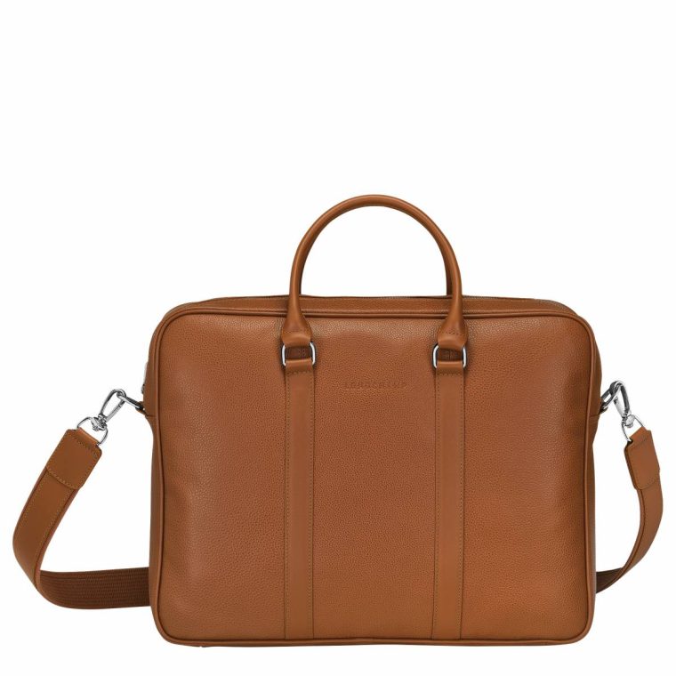 Leather Bags Le Foulonné M Briefcase Caramel - Leather Longchamp Women Caramel