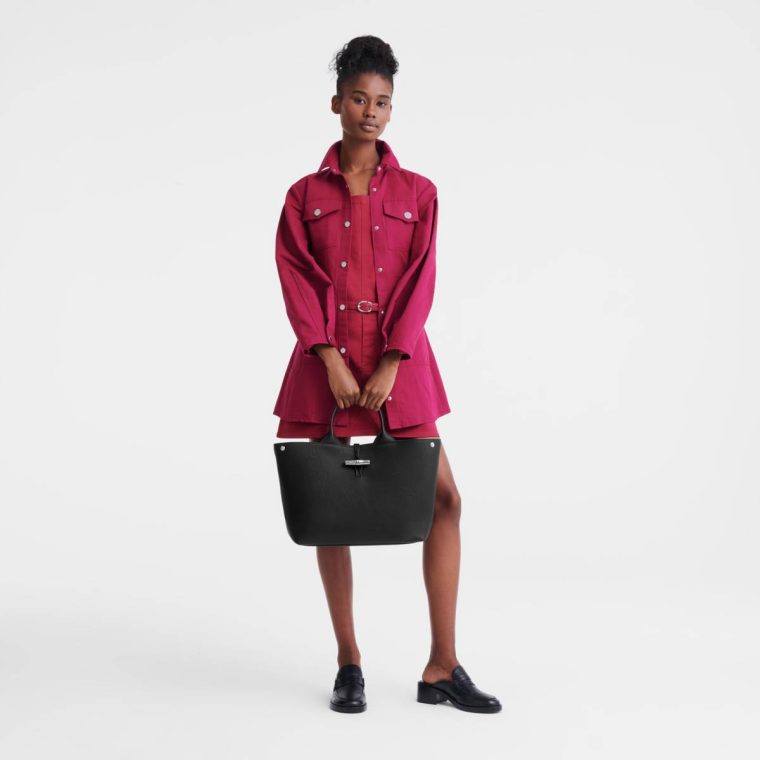 Leather Bags Longchamp Le Roseau L Handbag Black - Leather Black Women - Image 2