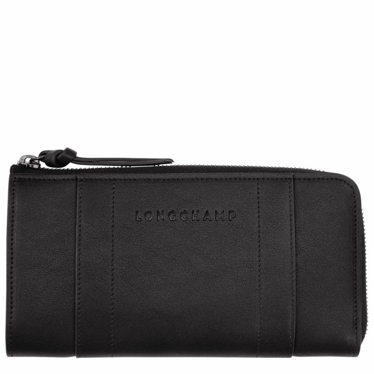 Leather Wallets Longchamp 3D Zip Around Wallet Black - Leather Black Women