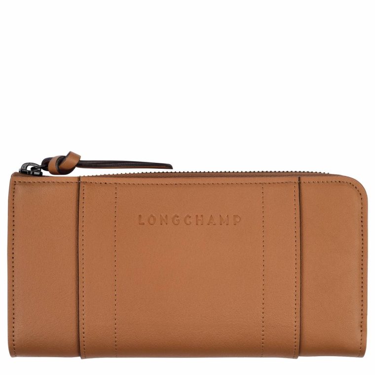 Leather Wallets Women Natural Longchamp 3D Zip Around Wallet Natural - Leather