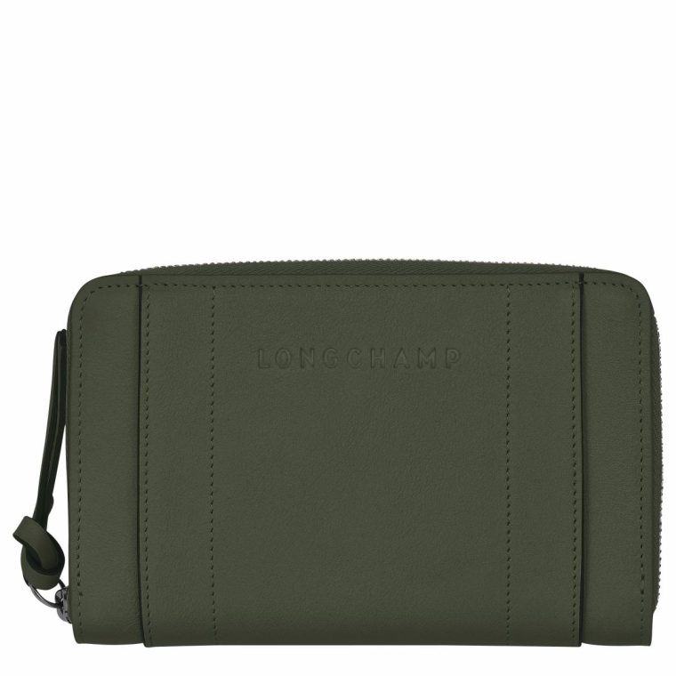 Longchamp 3D Wallet Khaki - Leather Leather Wallets Khaki Women