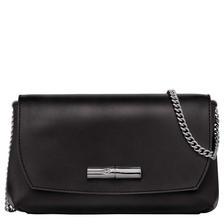 Longchamp Black Leather Bags Women Le Roseau Clutch Black - Leather
