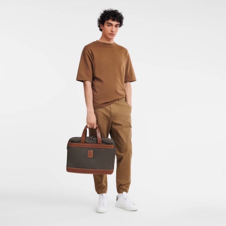 Longchamp Boxford L Briefcase Brown - Recycled Canvas Brown Briefcase Men