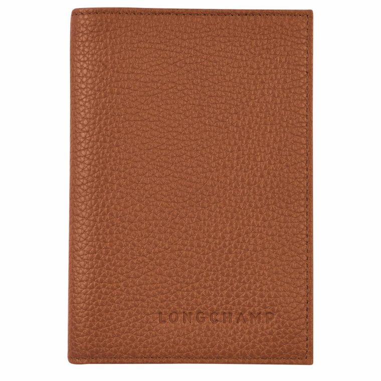 Longchamp Caramel Le Foulonné Passport Cover Caramel - Leather Women Pouches & Cases