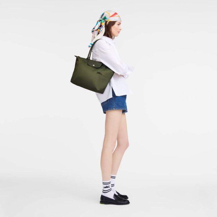 Longchamp Forest Women Shoulder Bags Le Pliage Green M Tote Bag Forest - Recycled Canvas