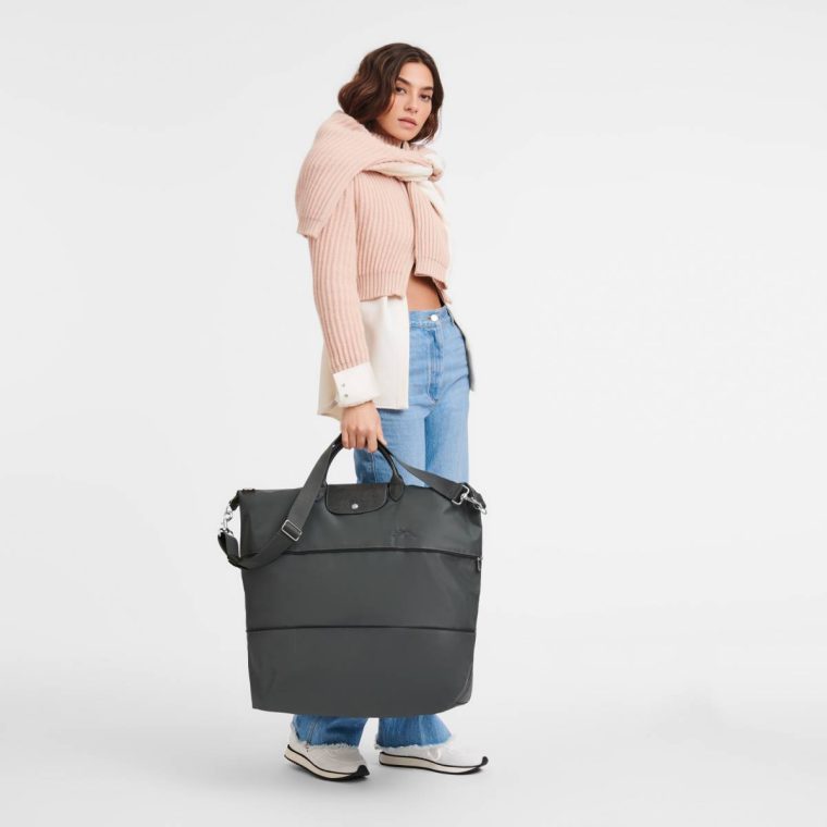 Longchamp Graphite Le Pliage Green Travel Bag Expandable Graphite - Recycled Canvas Women Travel Bags
