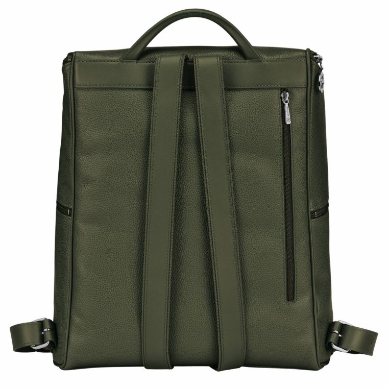 Longchamp Khaki Women Le Foulonné Backpack Khaki - Leather Leather Bags - Image 3