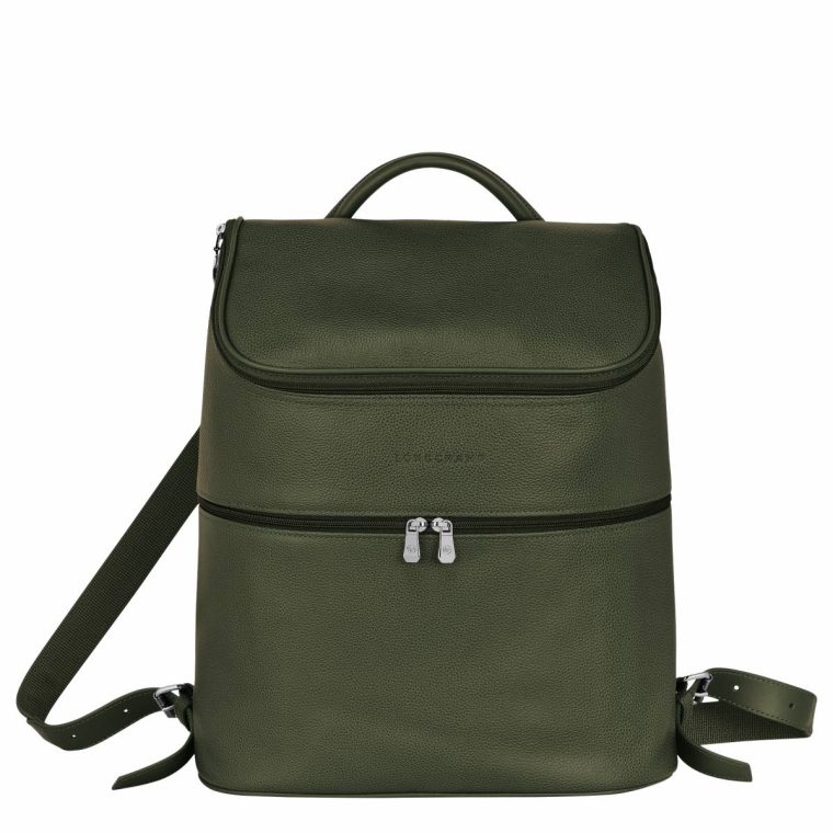 Longchamp Khaki Women Le Foulonné Backpack Khaki - Leather Leather Bags