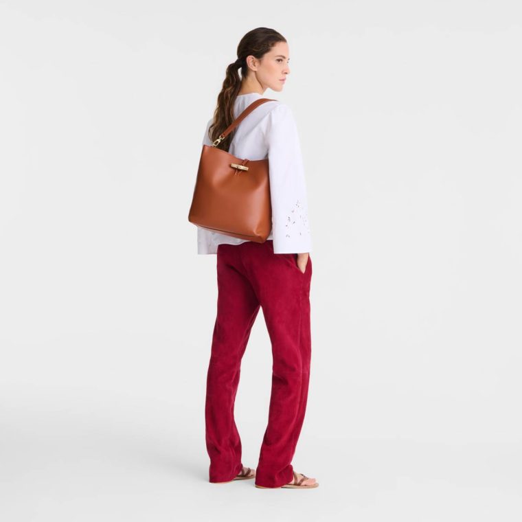 Longchamp Le Roseau M Hobo Bag Bark - Leather Bark Women Leather Bags - Image 2