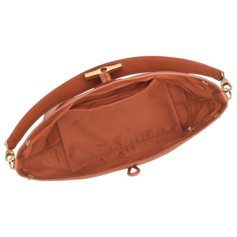Longchamp Le Roseau M Hobo Bag Bark - Leather Bark Women Leather Bags - Image 5