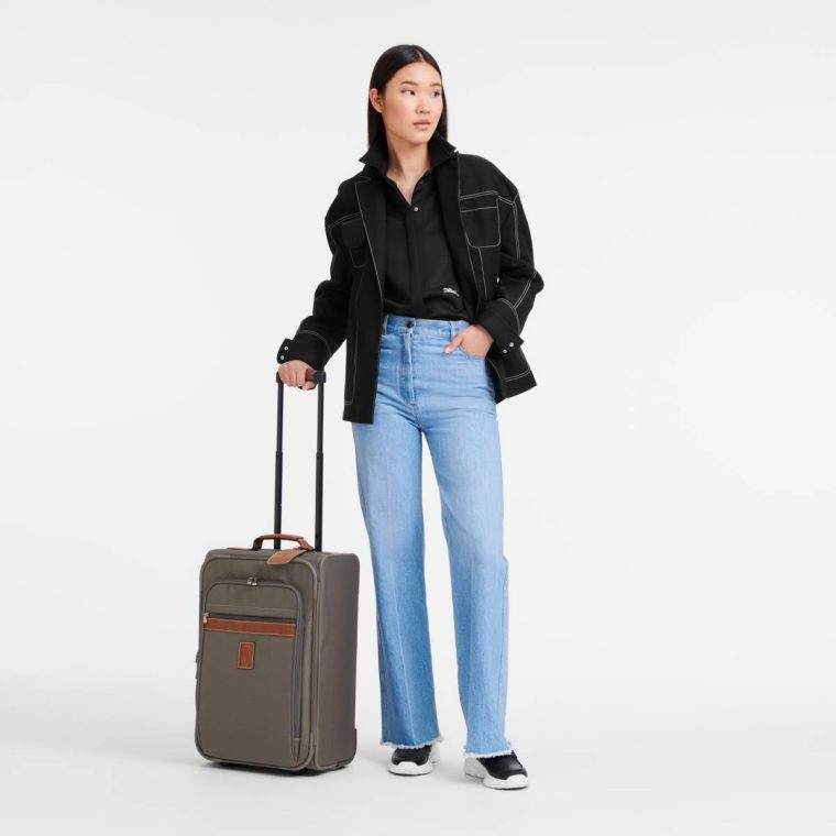Longchamp Women Boxford M Carry-On Brown - Recycled Canvas Brown Suitcases