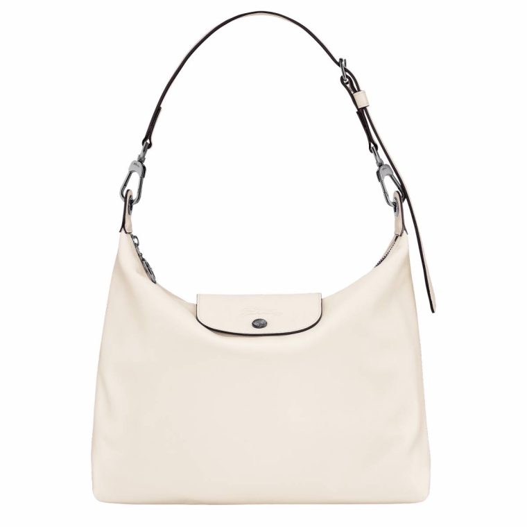 Longchamp Women Le Pliage Xtra M Hobo Bag Ecru - Leather Ecru Leather Bags