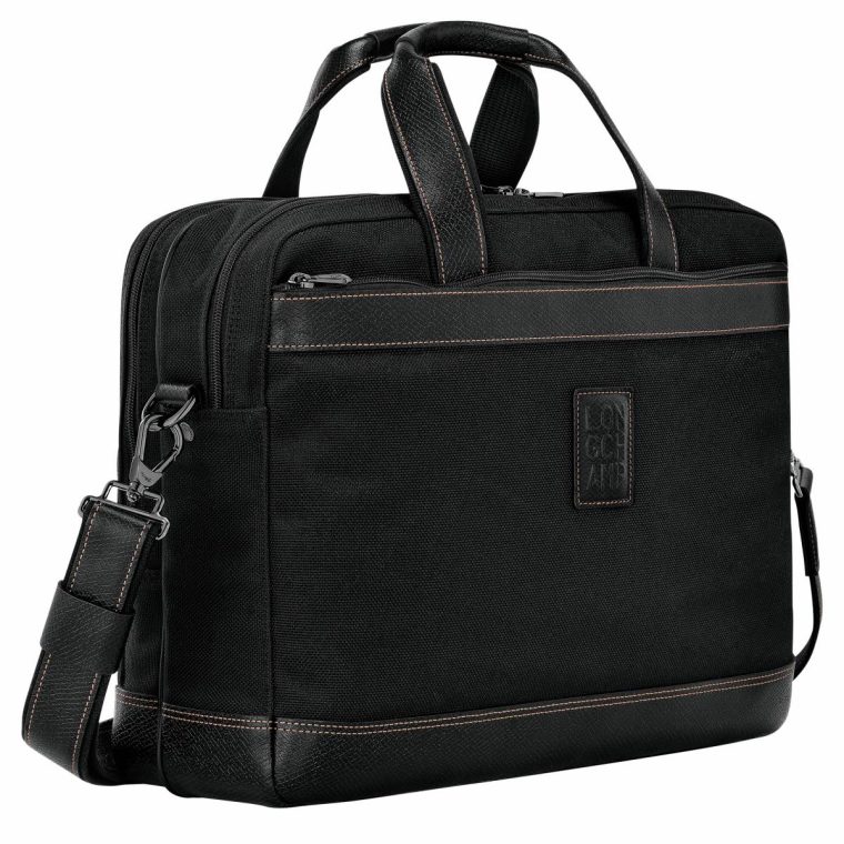 Men Longchamp Black Briefcase Boxford L Briefcase Black - Recycled Canvas - Image 2