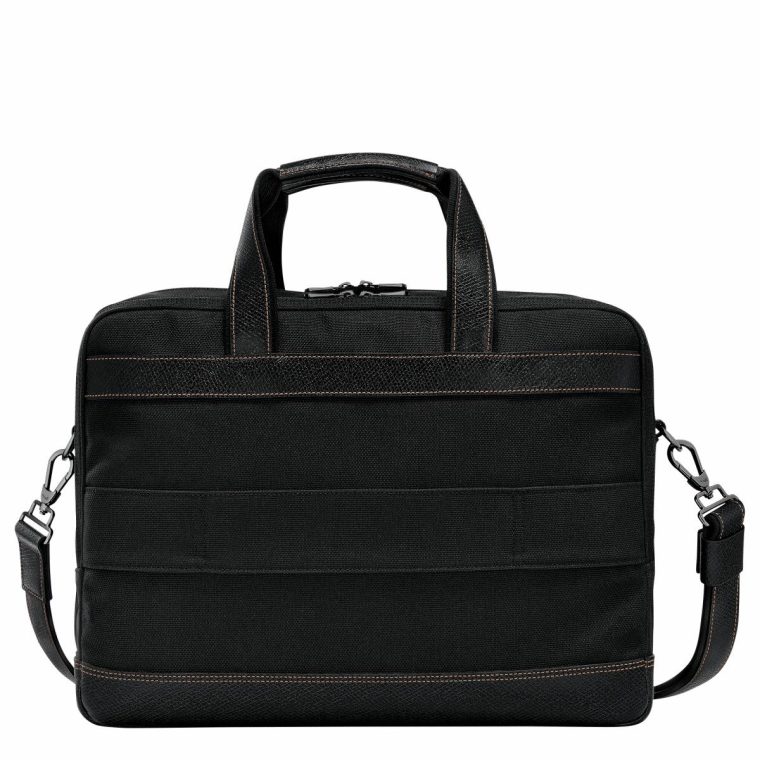 Men Longchamp Black Briefcase Boxford L Briefcase Black - Recycled Canvas - Image 3