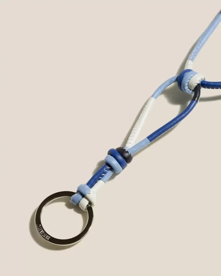 Men Multi Blue Hereu Small Leather Goods Mar Keychain - Hand-Knotted Patchwork Keychain - Image 3