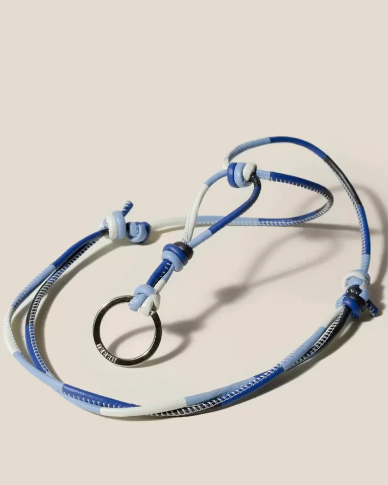 Men Multi Blue Hereu Small Leather Goods Mar Keychain - Hand-Knotted Patchwork Keychain - Image 4