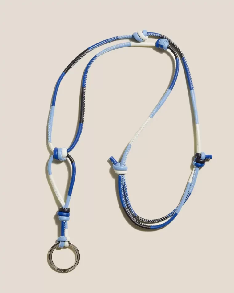 Men Multi Blue Hereu Small Leather Goods Mar Keychain - Hand-Knotted Patchwork Keychain