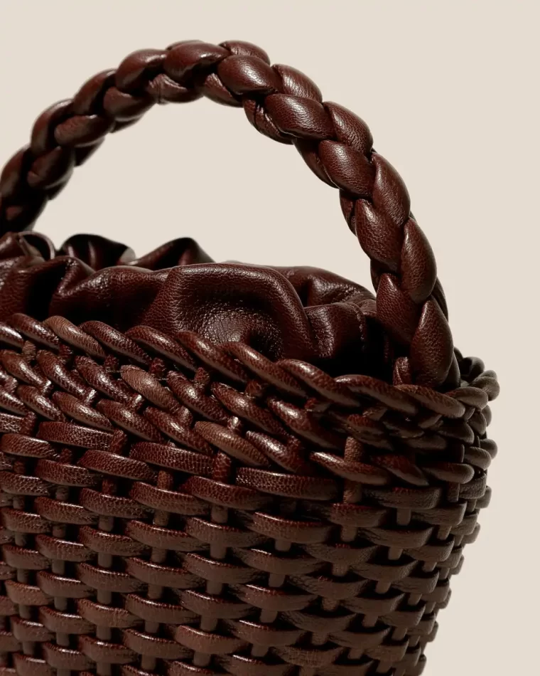 Mini Bags Fiol Tote Leather - Hand-Braided Mini Tote Bag Women Hereu Chestnut - Image 3