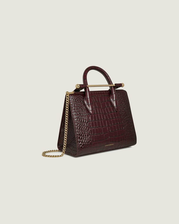 Mini Tote Strathberry Women Croc-Embossed Burgundy Embossed Edit Bags - Image 2