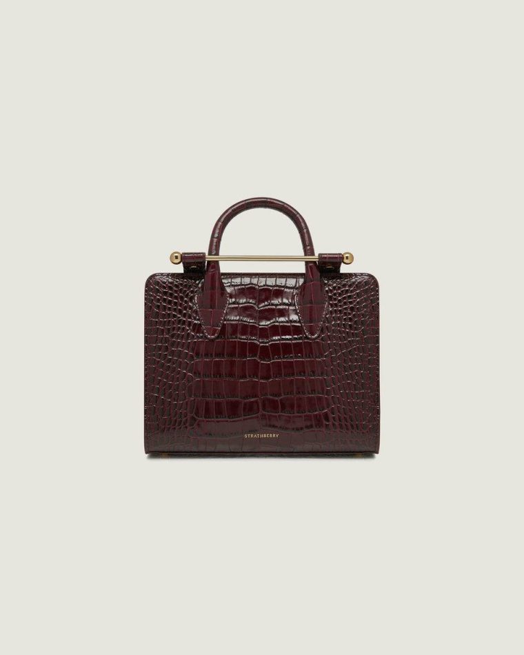 Mini Tote Strathberry Women Croc-Embossed Burgundy Embossed Edit Bags - Image 3