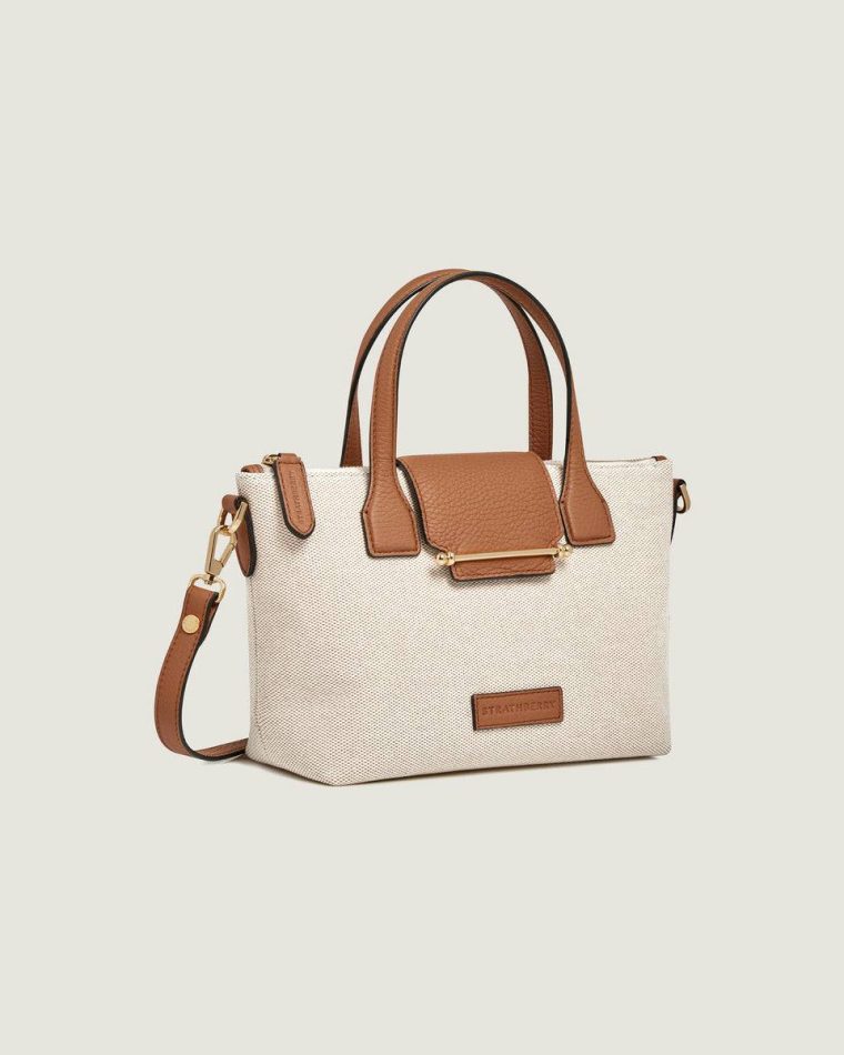 Mini Travel Tote Women Canvas Ecru/Tan Strathberry Travel Bags - Image 2