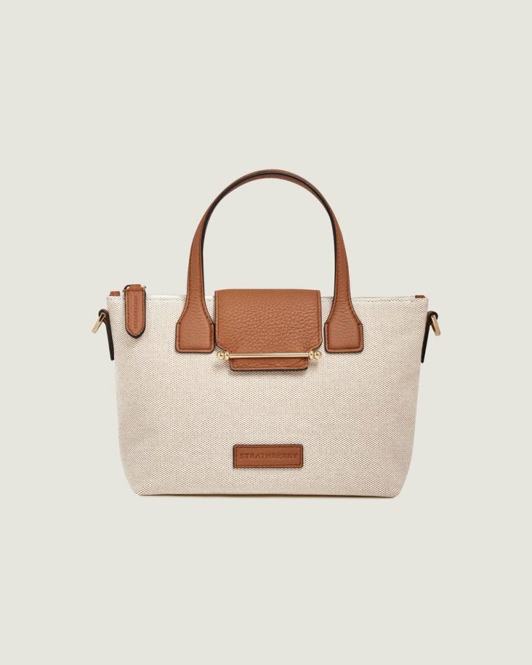Mini Travel Tote Women Canvas Ecru/Tan Strathberry Travel Bags - Image 3