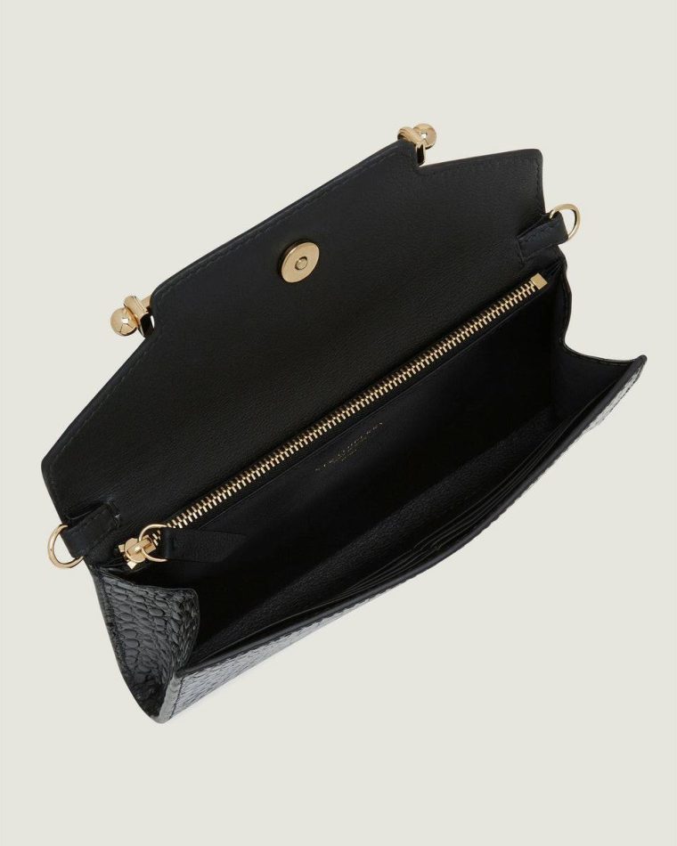 Multrees Chain Wallet Women Croc-Embossed Leather Black Strathberry Embossed Edit Bags - Image 5