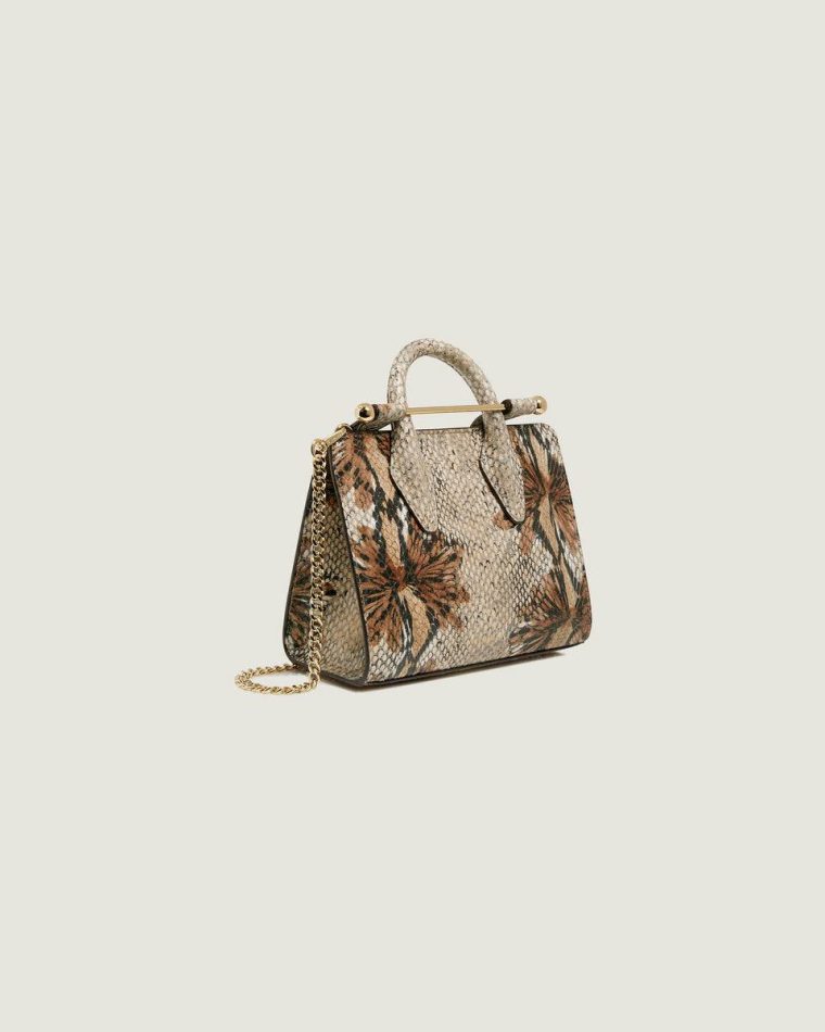 Nano Tote Embossed Edit Bags Floral Snake-Embossed Leather Chocolate Strathberry Women - Image 2