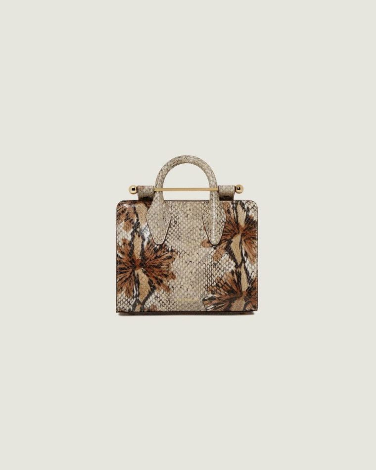 Nano Tote Embossed Edit Bags Floral Snake-Embossed Leather Chocolate Strathberry Women - Image 3