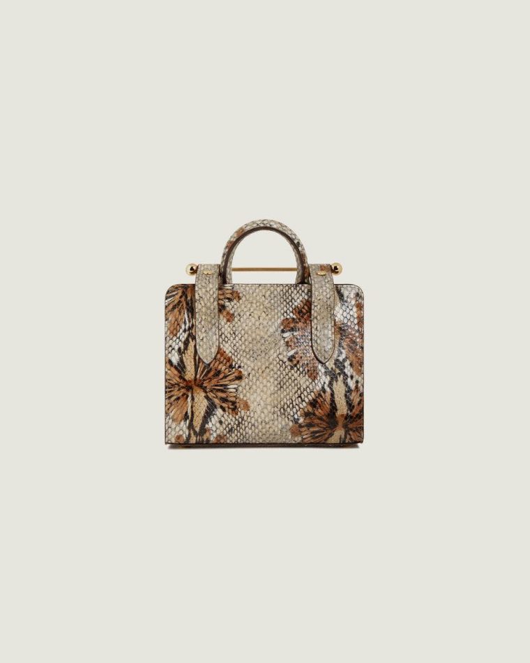Nano Tote Embossed Edit Bags Floral Snake-Embossed Leather Chocolate Strathberry Women - Image 4