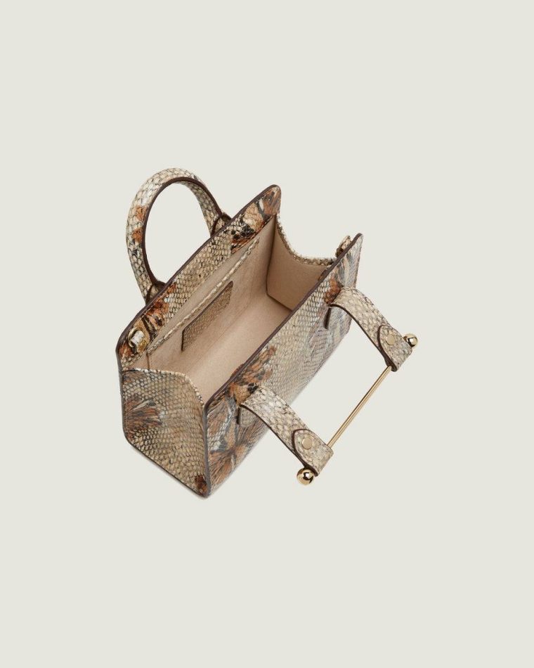 Nano Tote Embossed Edit Bags Floral Snake-Embossed Leather Chocolate Strathberry Women - Image 5