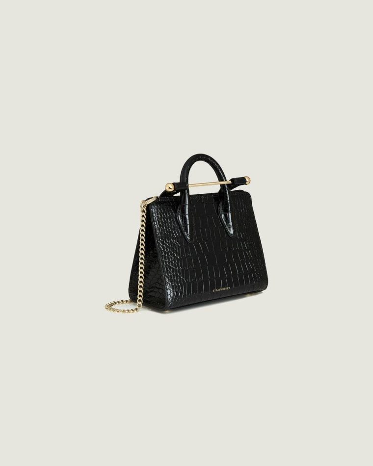 Nano Tote Embossed Edit Bags Women Strathberry Croc-Embossed Leather Black - Image 2